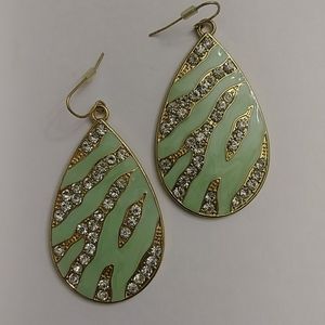 Teardrop mint green & rhinestone f21 earrings